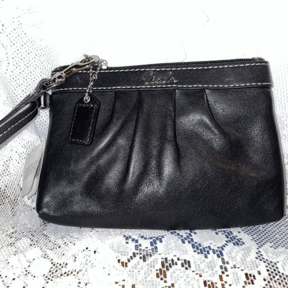 Coach Pleated Black Leather Wristlet